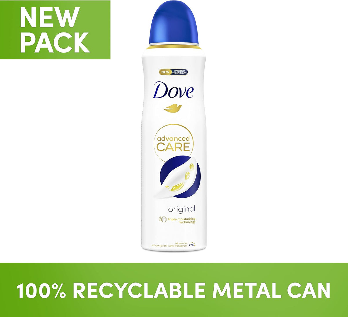 Dove Advanced Care Original Anti-perspirant Deodorant Spray with Triple Moisturising technology aerosol for 72 hours of protection 100 ml