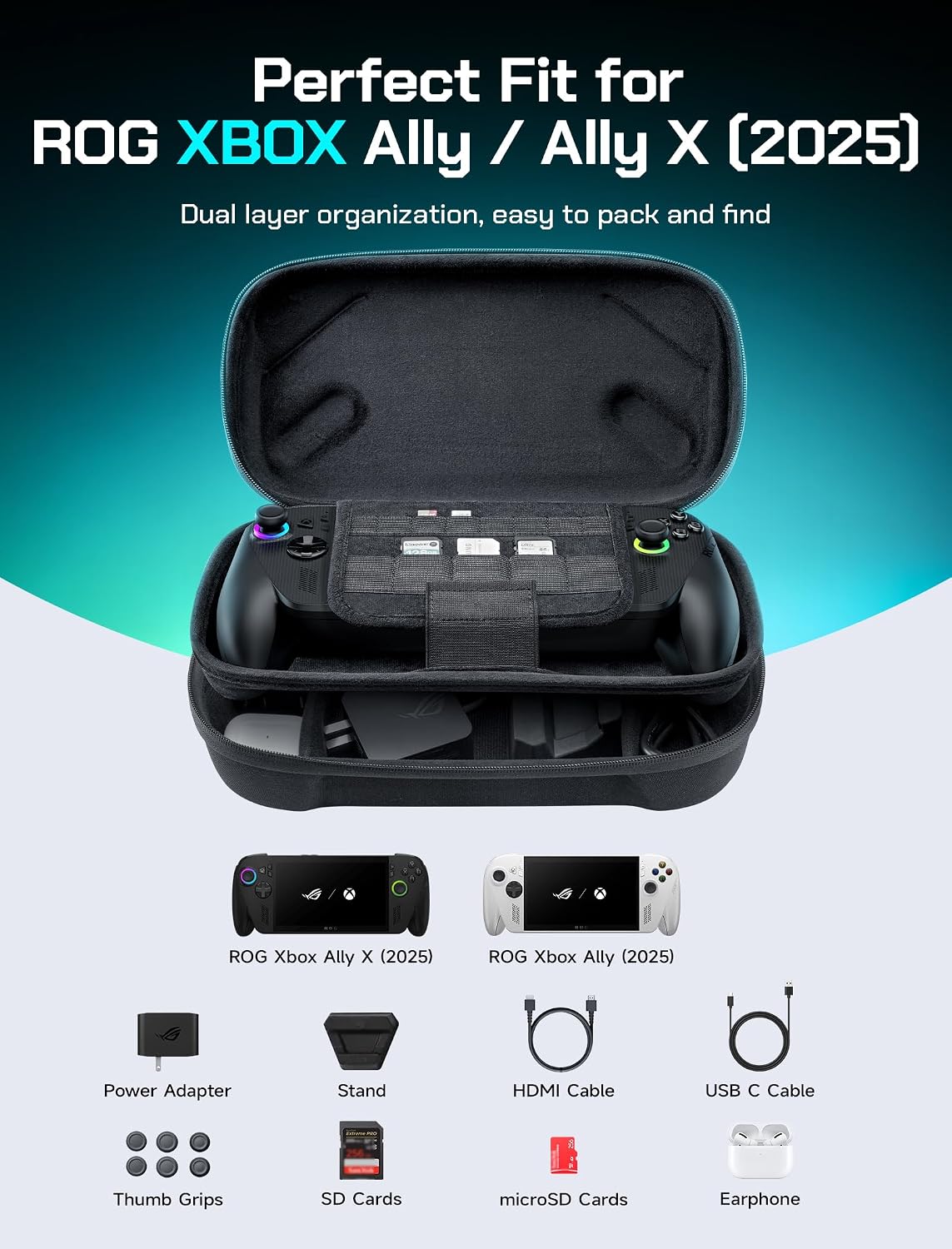JSAUX Carrying Case for ROG Xbox Ally/Ally X, All-in-One Accessories Bundle