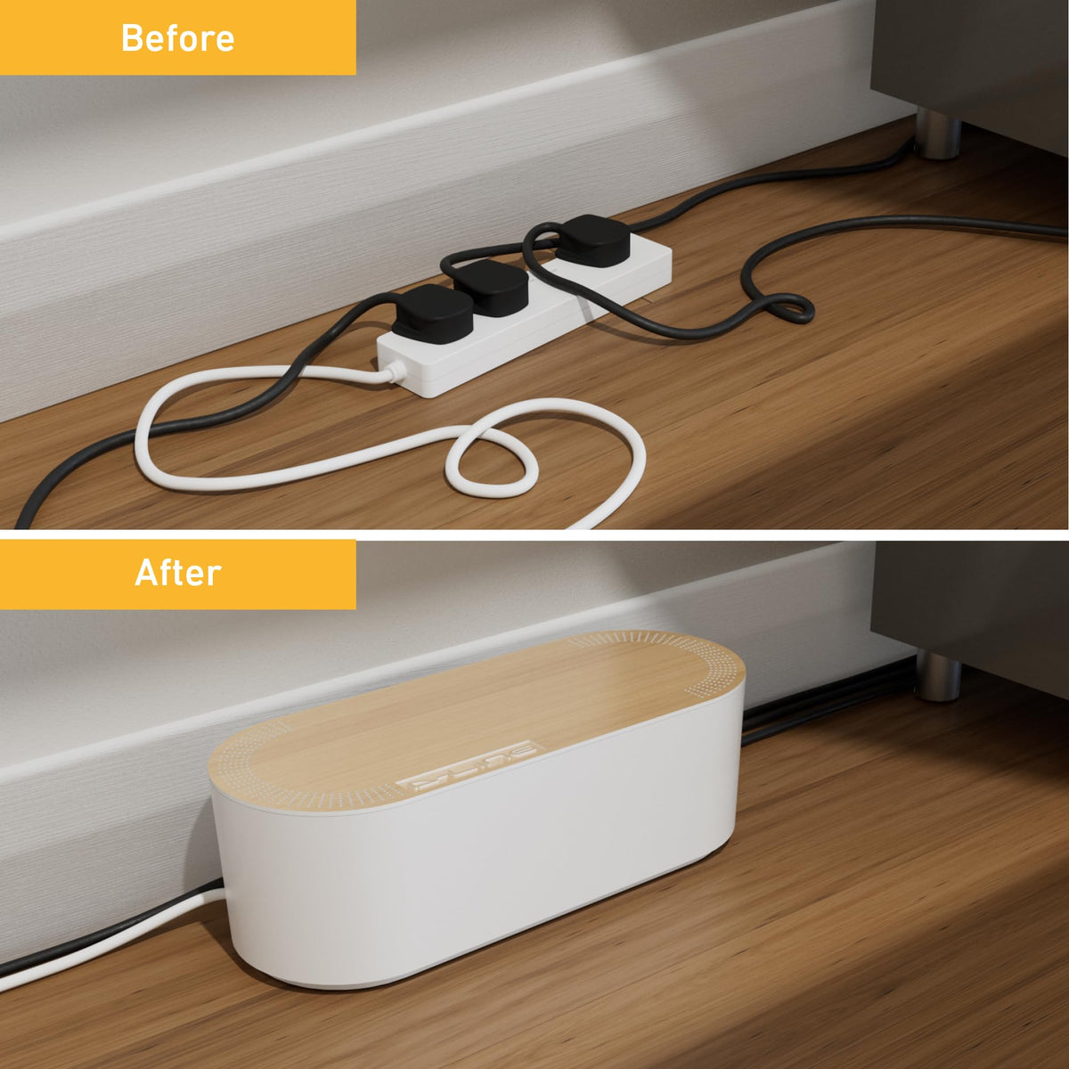D-Line Cable Tidy Box, Hide & Conceal Extension Blocks, Desk Cable Management Solution, TV Wire Tidy, Made from Electrically Safe ABS Material - 325mm (L) x 125mm (W) 115mm (H) - Small, White