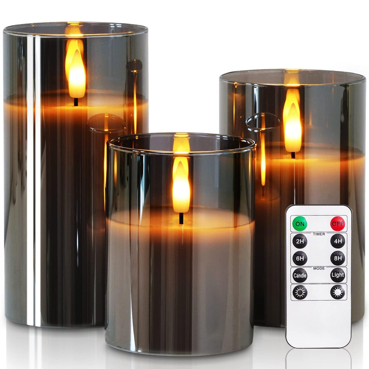 Homemory Real Wax LED Candles Flickering, Clear Glass Shell, Gold, Set of 3