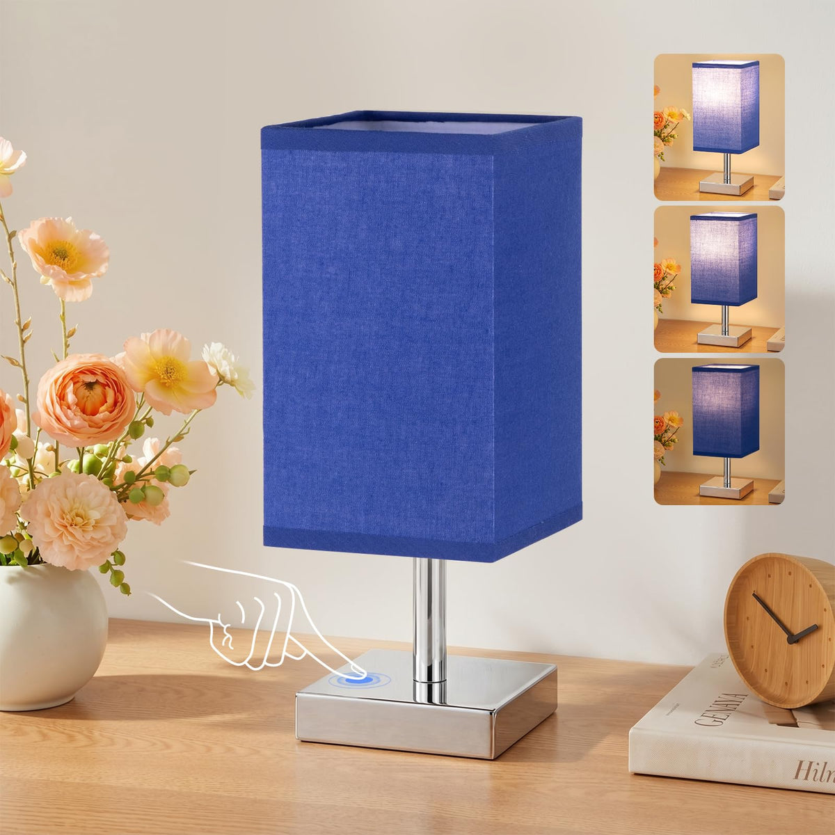White Table Lamp for Bedroom, Small Bed Lamp with for Bedroom, Silver Base(Bulb Included)