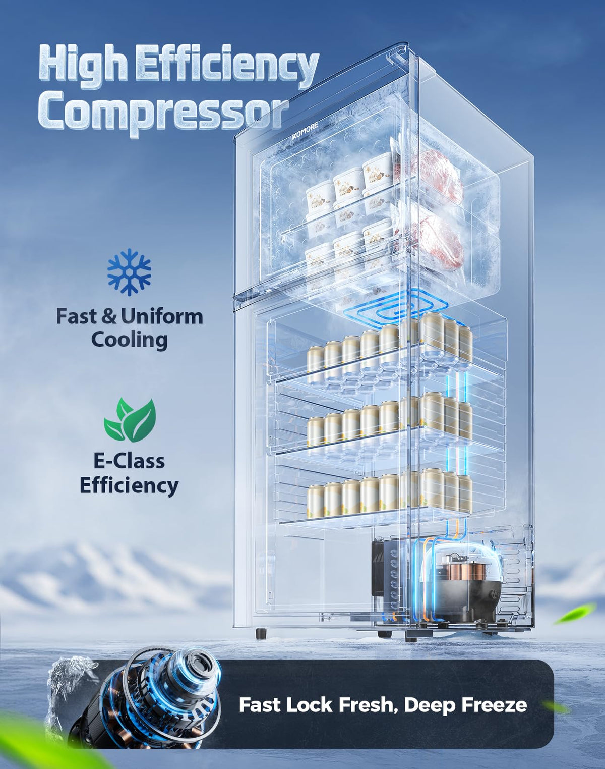 Small Fridge Freezers Freestanding 105L 7‑Stage Thermostat LED Light