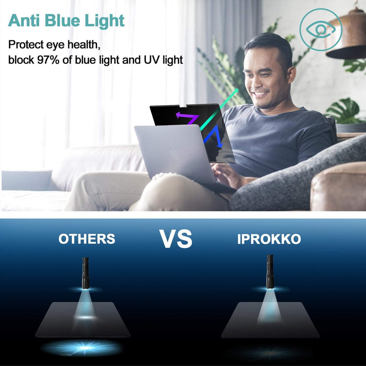 IPROKKO Laptop Privacy Screen 13.3 Inch 16:9 Anti-Blue Light Filter
