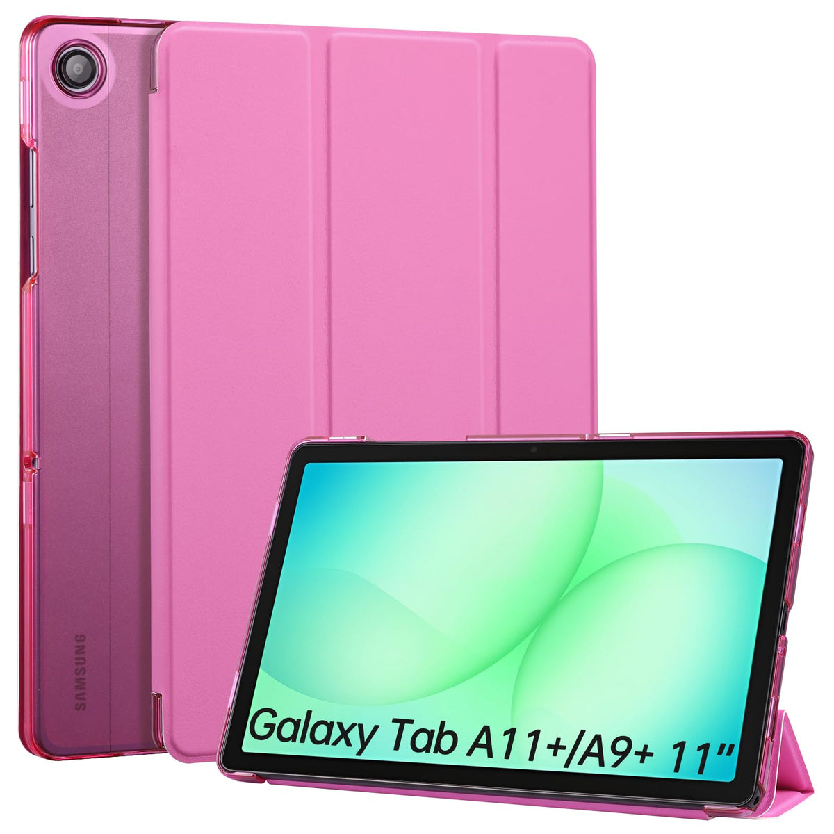 CoBak Case for Samsung Galaxy Tab A11+ Plus 11 Inch 2025/A9+ Plus 2023 - PU Leather Smart Cover with Auto Sleep/Wake for Tab A11+, Translucent Hard Shell, Multi-Viewing Angles, Green Pattern