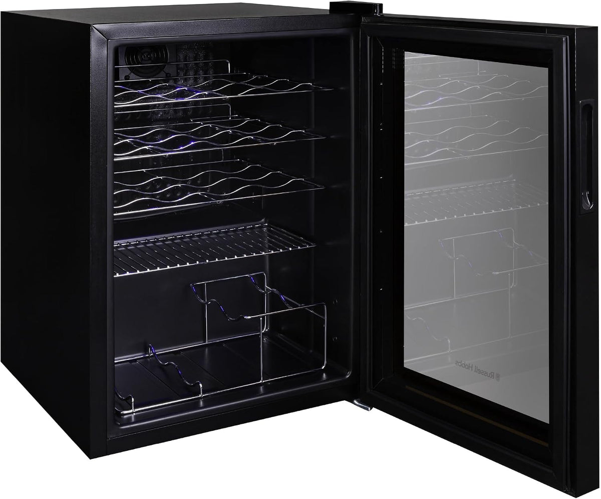 Russell Hobbs 20 Bottle 62L Mirrored Door Wine Cooler Freestanding Beverage Drinks Fridge, LED Light with Touch Control, Digital Display, Adjustable Shelves, Glass Door RH20WC201MR
