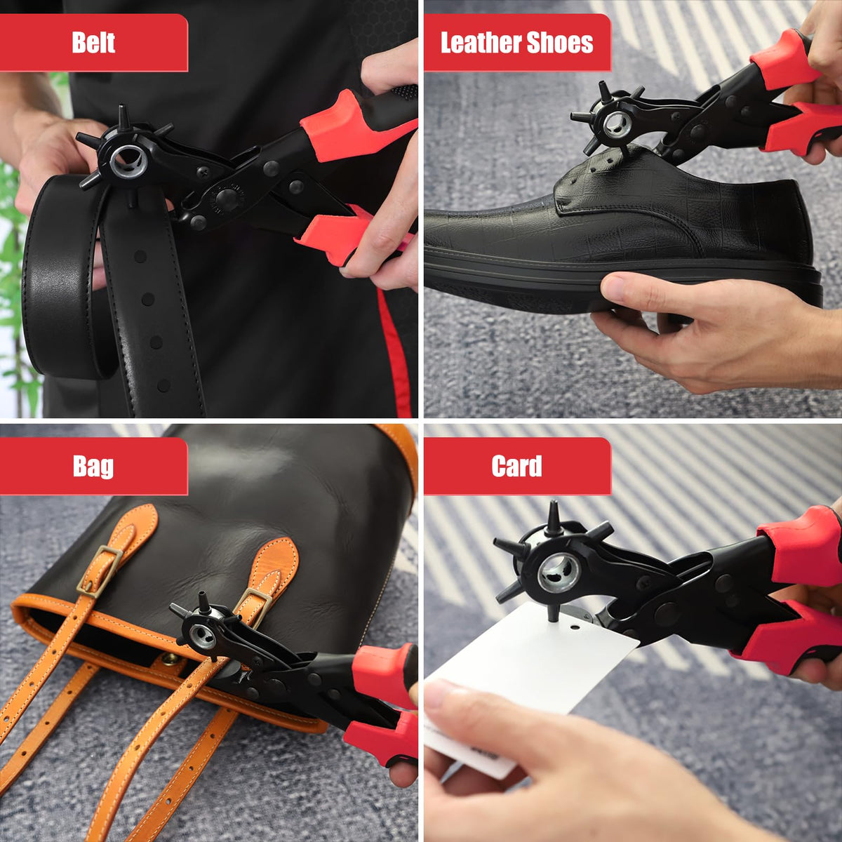 Diyife Belt Hole Puncher for Leather, 6 Sizes, Effortless Dual-Lever Design