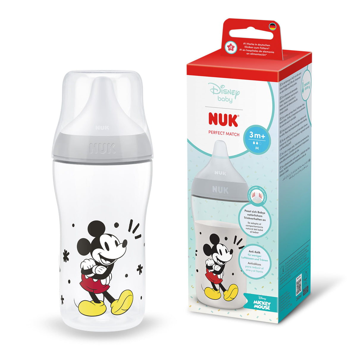 NUK Perfect Match Newborn Baby Bottle Set | 0+ Months | 150ml | Anti Colic Feeding Bottle | PP | Temperature Control Indicator | Rainbow | 4 Count