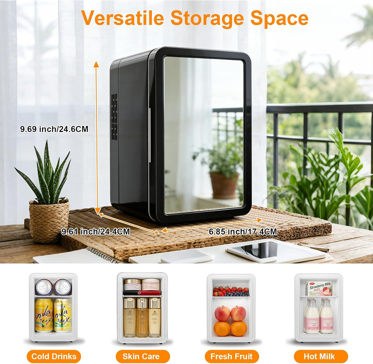 4 Liter/6 Cans Mini Fridge, Mini Compact Refrigerator with Gaming Light