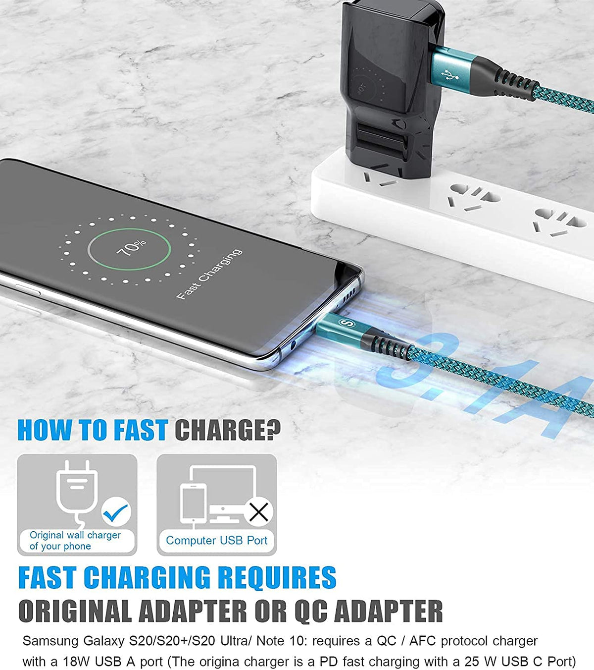 2-Pack 2M USB C Cable 3.1A Fast Car Charger Cable Compatible for iPhone 17 air 16 15 Plus Pro Max, Samsung Flip/Fold 7 6 5 4 3 S26 S25 S24 S10 S20 S21 S22 S23 A16/15/14/13/12 A35/A34 A56/55/54, Pixel