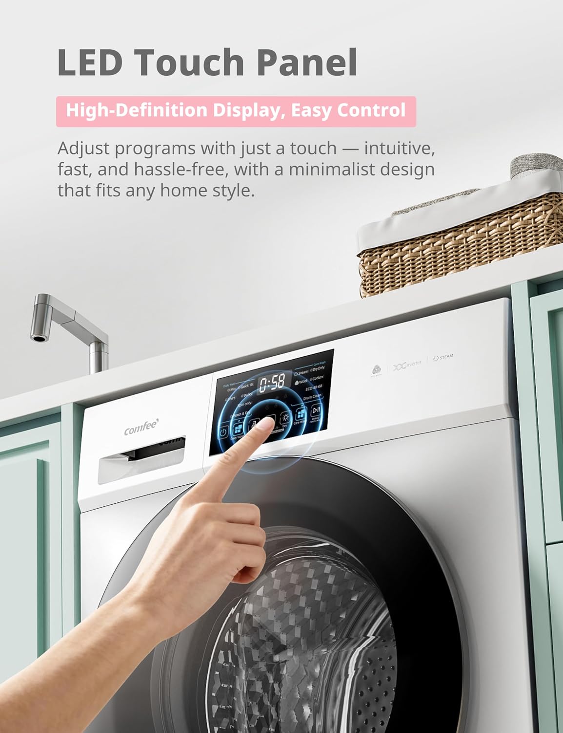 COMFEE' 10kg/7kg Washer Dryer Machine 2 in 1 Energy Class A BLDC Motor