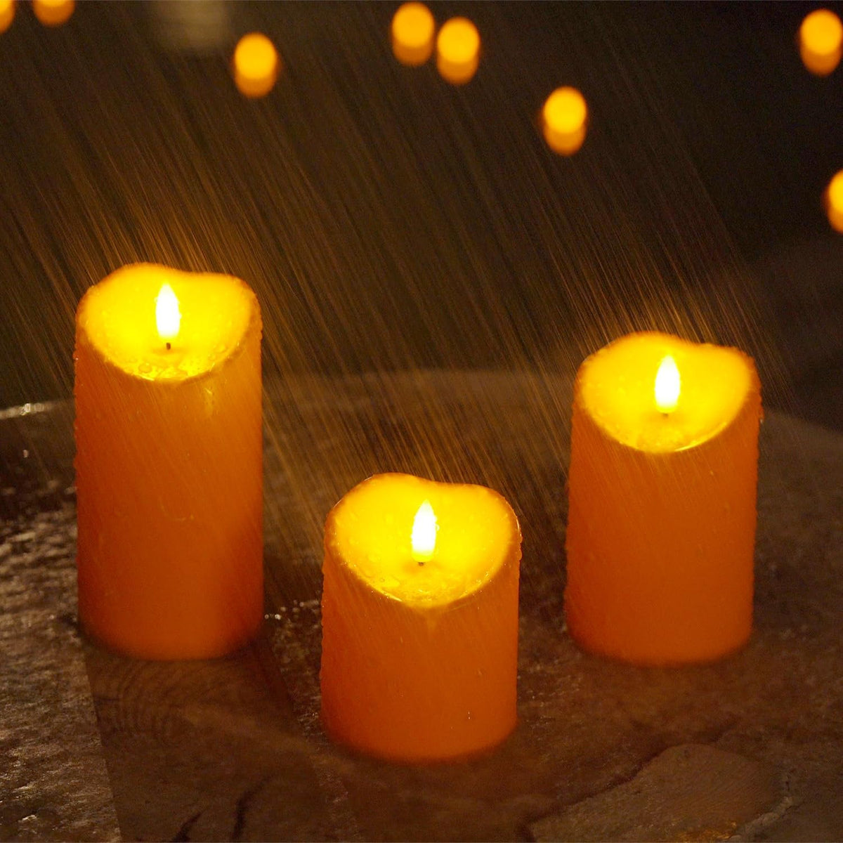Homemory Outdoor Waterproof Flameless Candles, Dark Ivory, Set of 2, D 3"