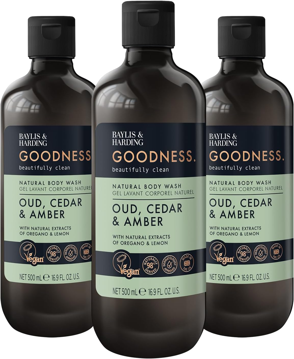 Baylis & Harding Goodness Natural Body Wash 500ml 3 pack