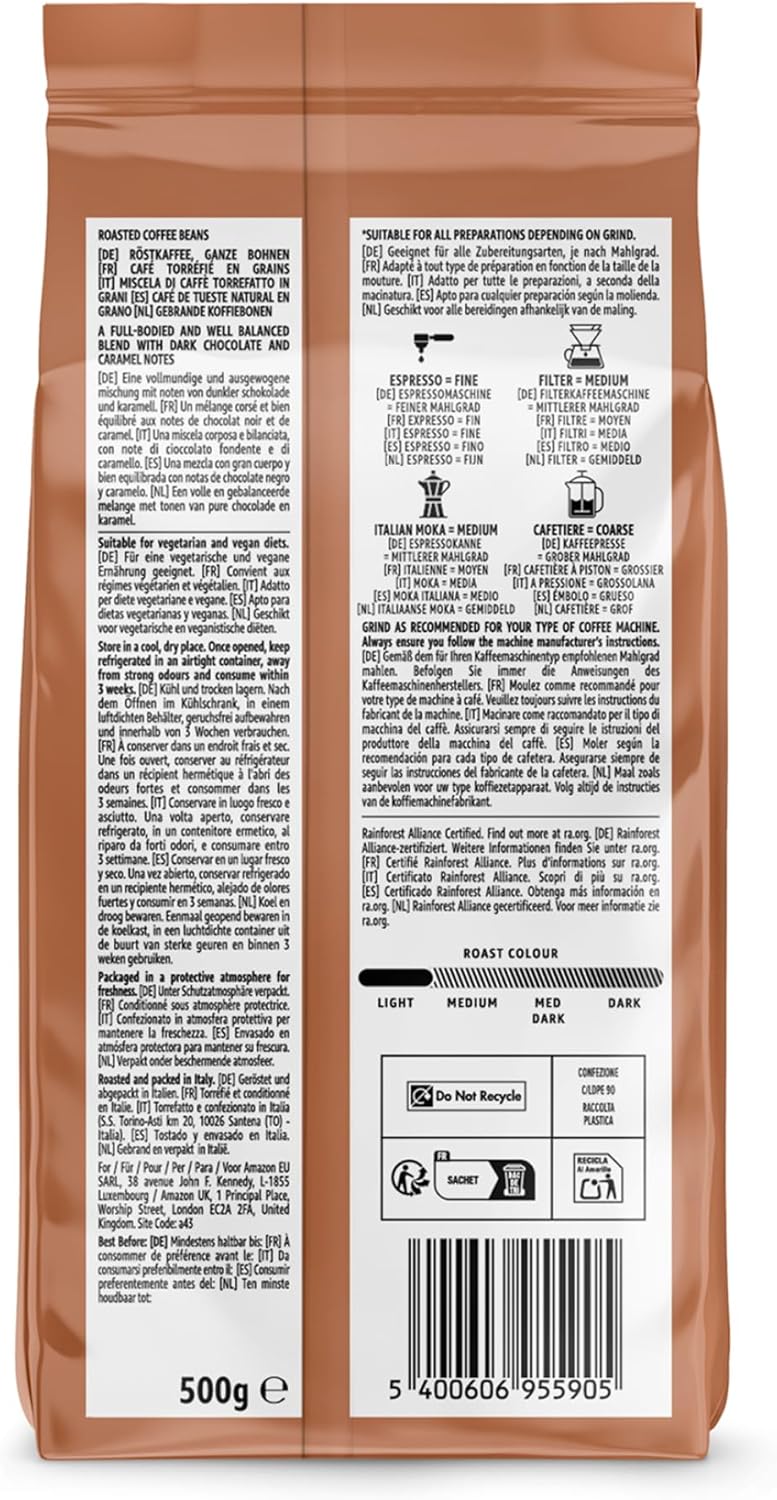 by Amazon Espresso Crema Coffee Beans, Light Roast, 1kg (2 Packs of 500g), Rainforest Alliance Certified