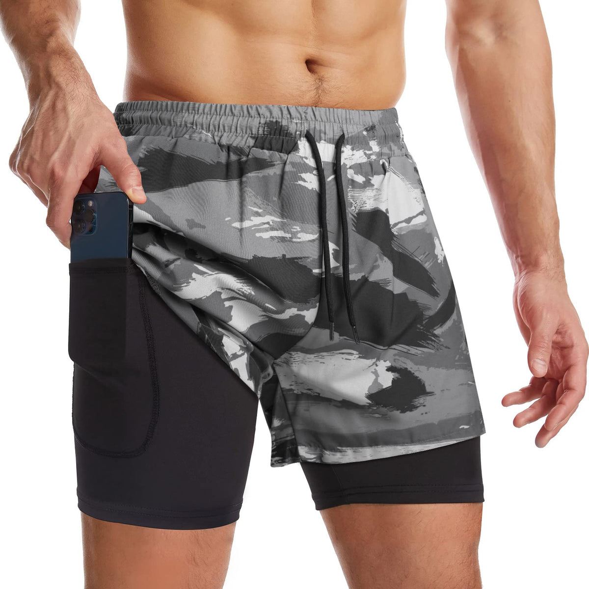 Mens Running Shorts Men's Gym Sports Short 2 in 1 with Phone Pocket Lightweight Quick Drying