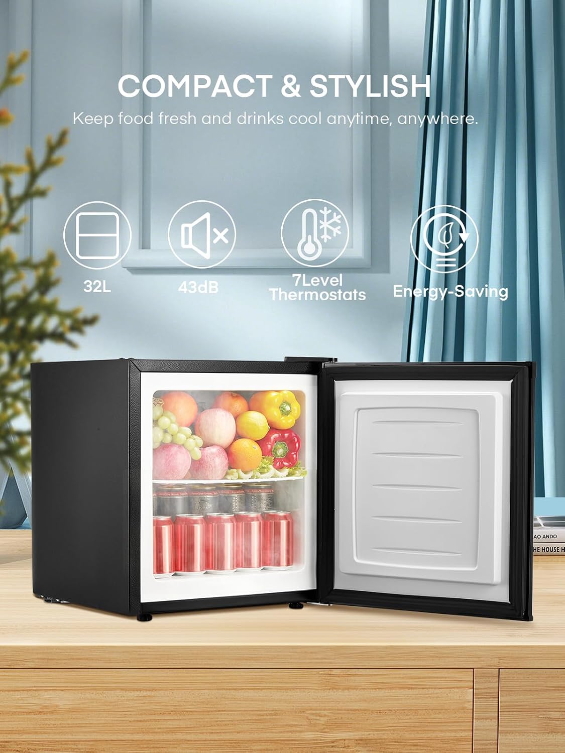 FOHERE Table Top Mini Freezer 32L for Office and Home,Black