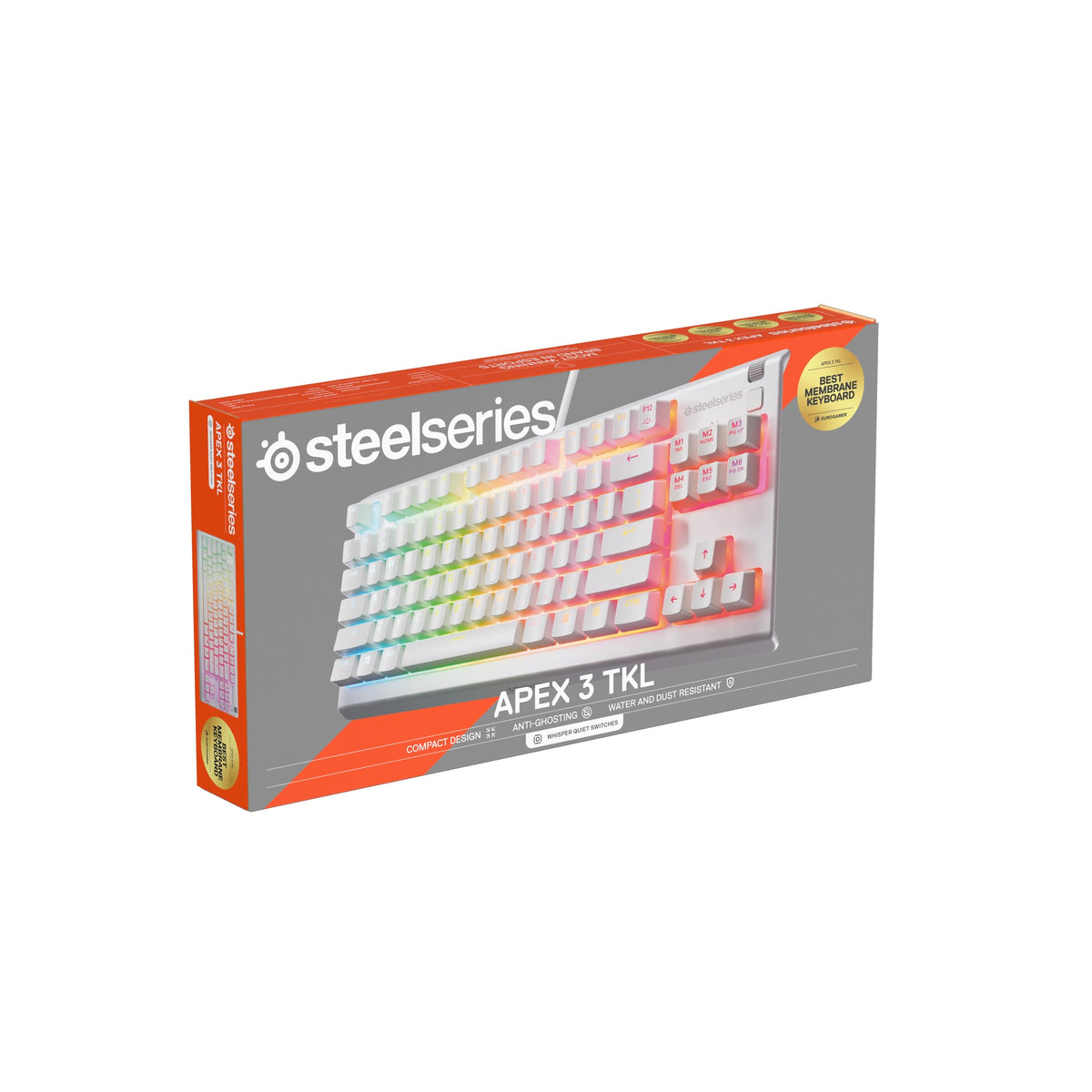 SteelSeries Apex 3 TKL Gaming Keyboard - Silent Keyboard, Tenkeyless PC Keyboard - 8-Zone RGB Illumination - IP32 Water & Dust Resistant - English QWERTY Layout, Black