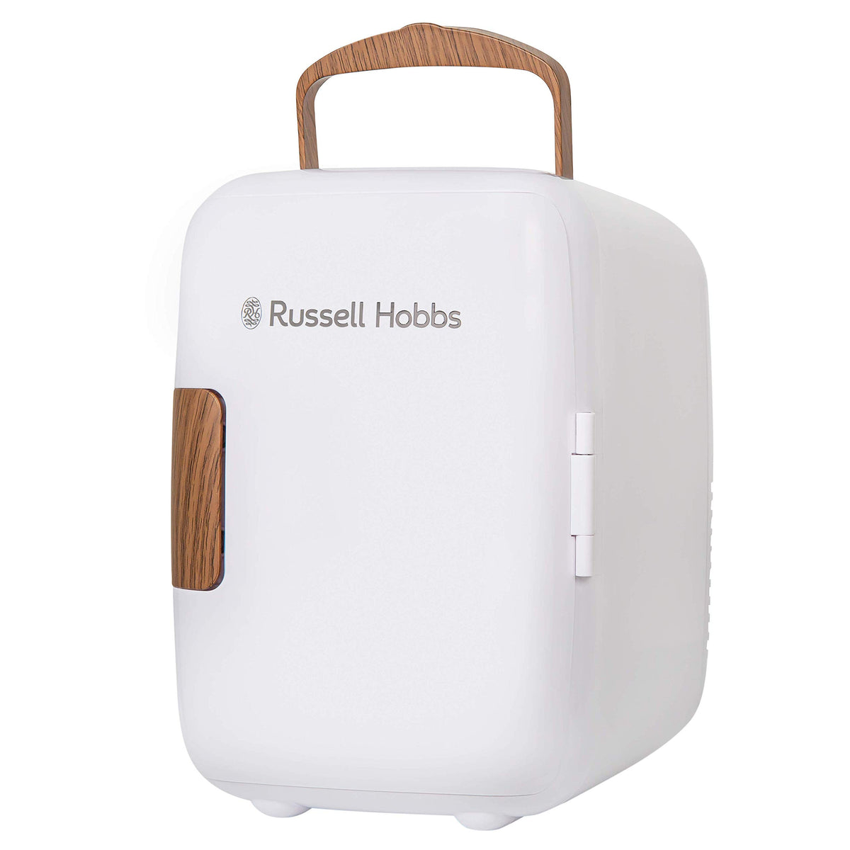 Russell Hobbs RH4CLR1001 4L/6 Can Portable Mini Cooler & Warmer for Drinks, Cosmetics/Makeup/Skincare, AC/DC Power, Retro Style, White, For Bedroom, Home, Caravan, Car