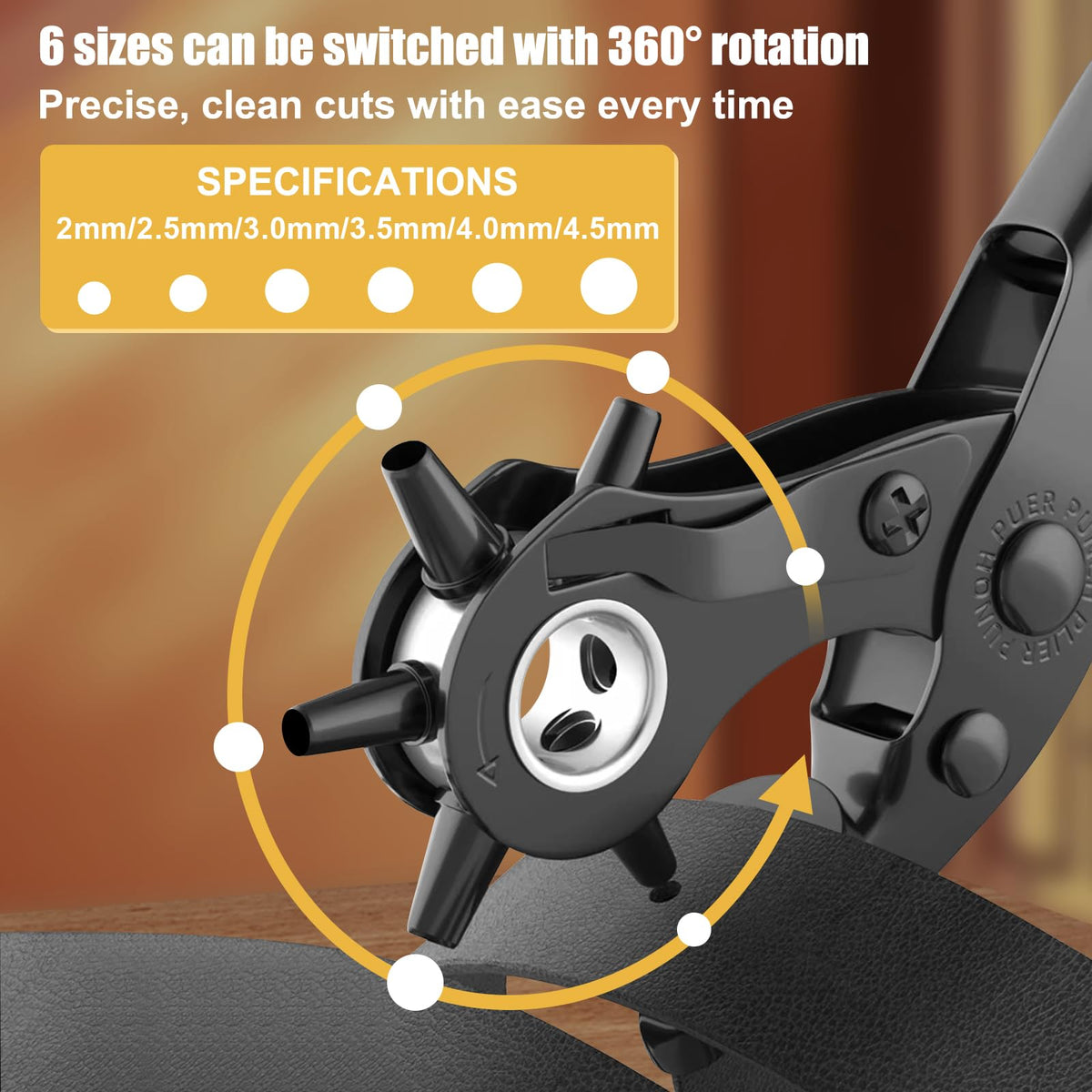 Diyife Belt Hole Puncher for Leather, 6 Sizes, Effortless Dual-Lever Design