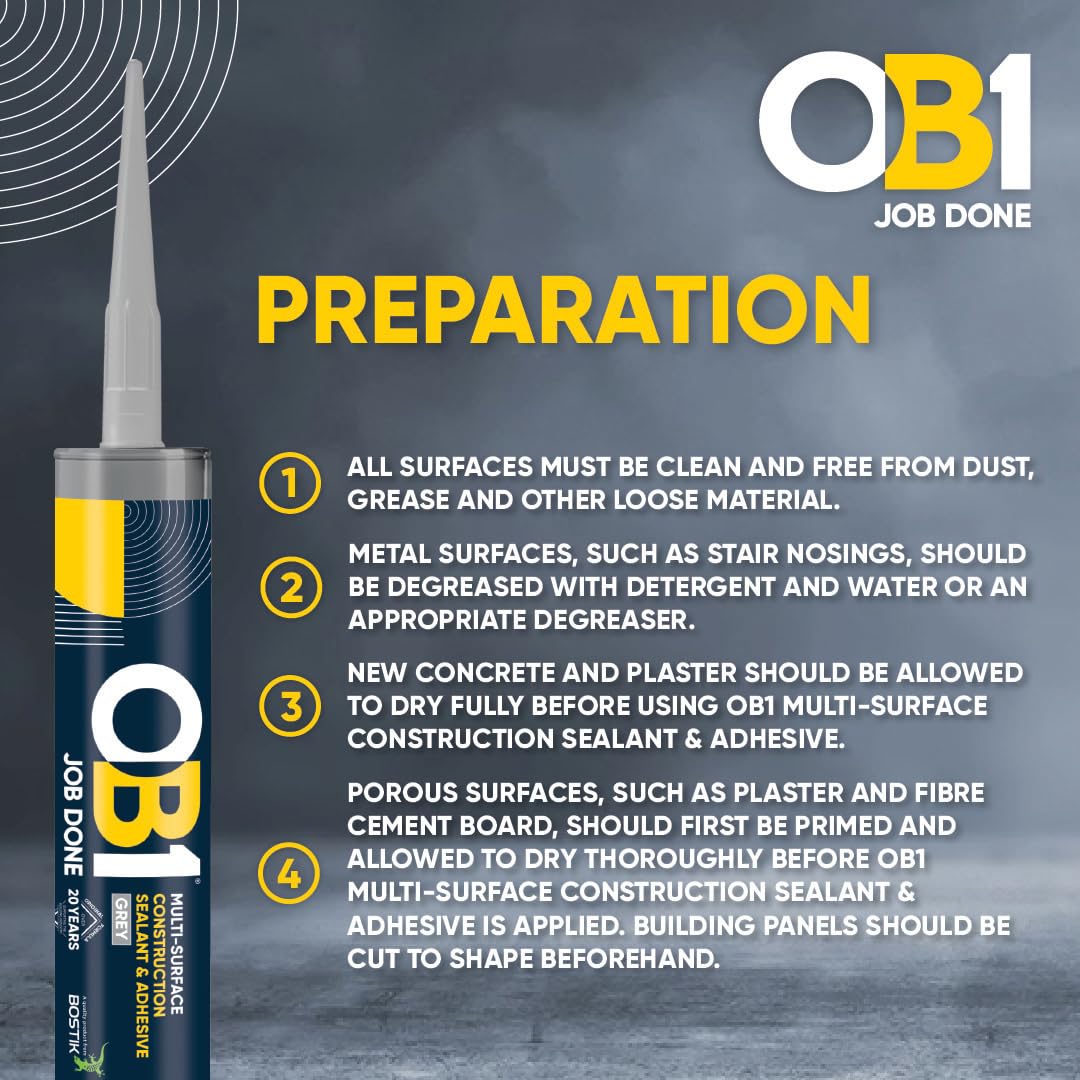 OB1 Clear Multi-Surface Construction Sealant & Adhesive, 290ml 2in1 formula