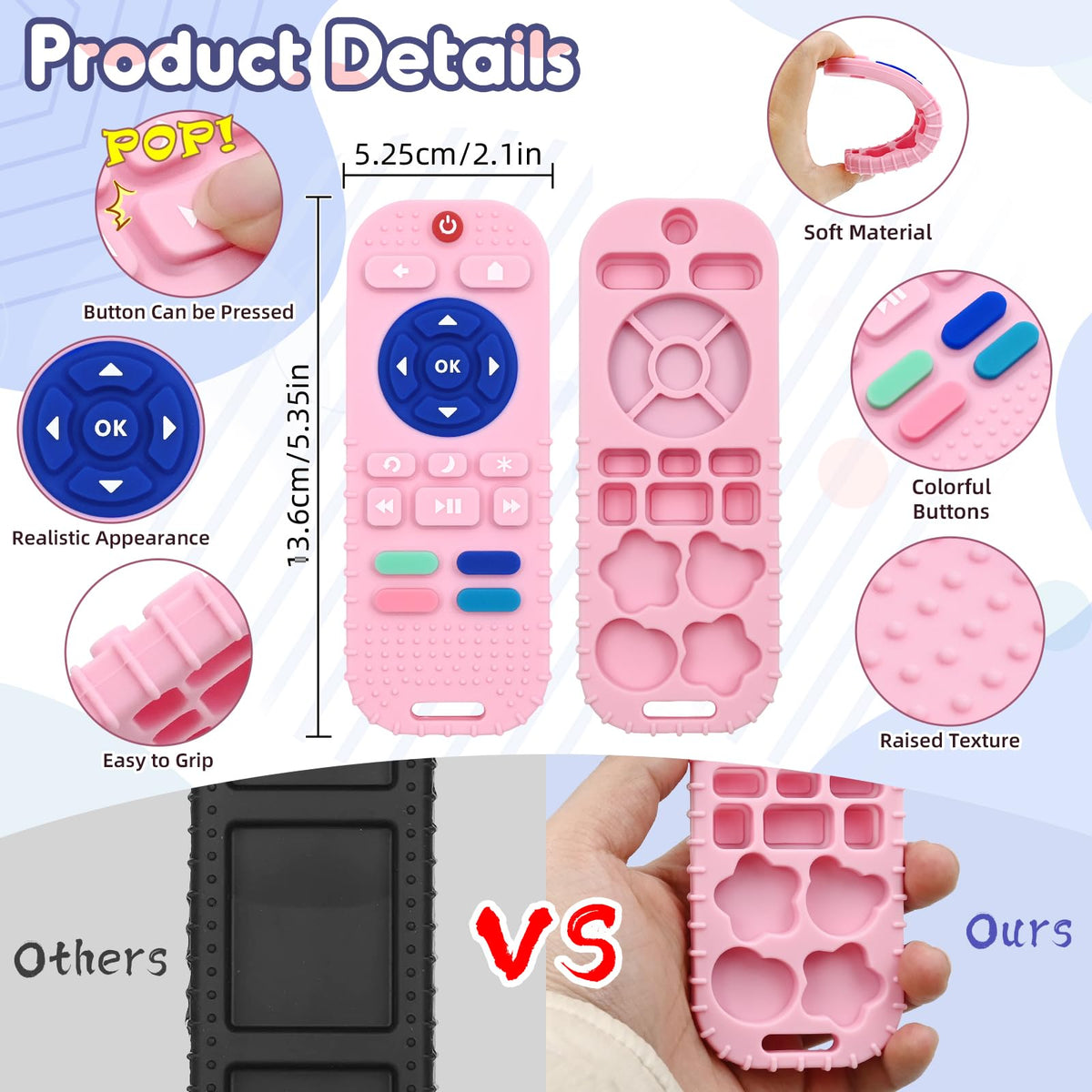 AiTuiTui Baby Teether for Teething Relief Baby Toys 0 3 6 9 12 Months, Sensory Silicone Remote Control Baby Teether Toy for Babies Newborn Infant Boy Girl Autism Toys for Baby Gifts