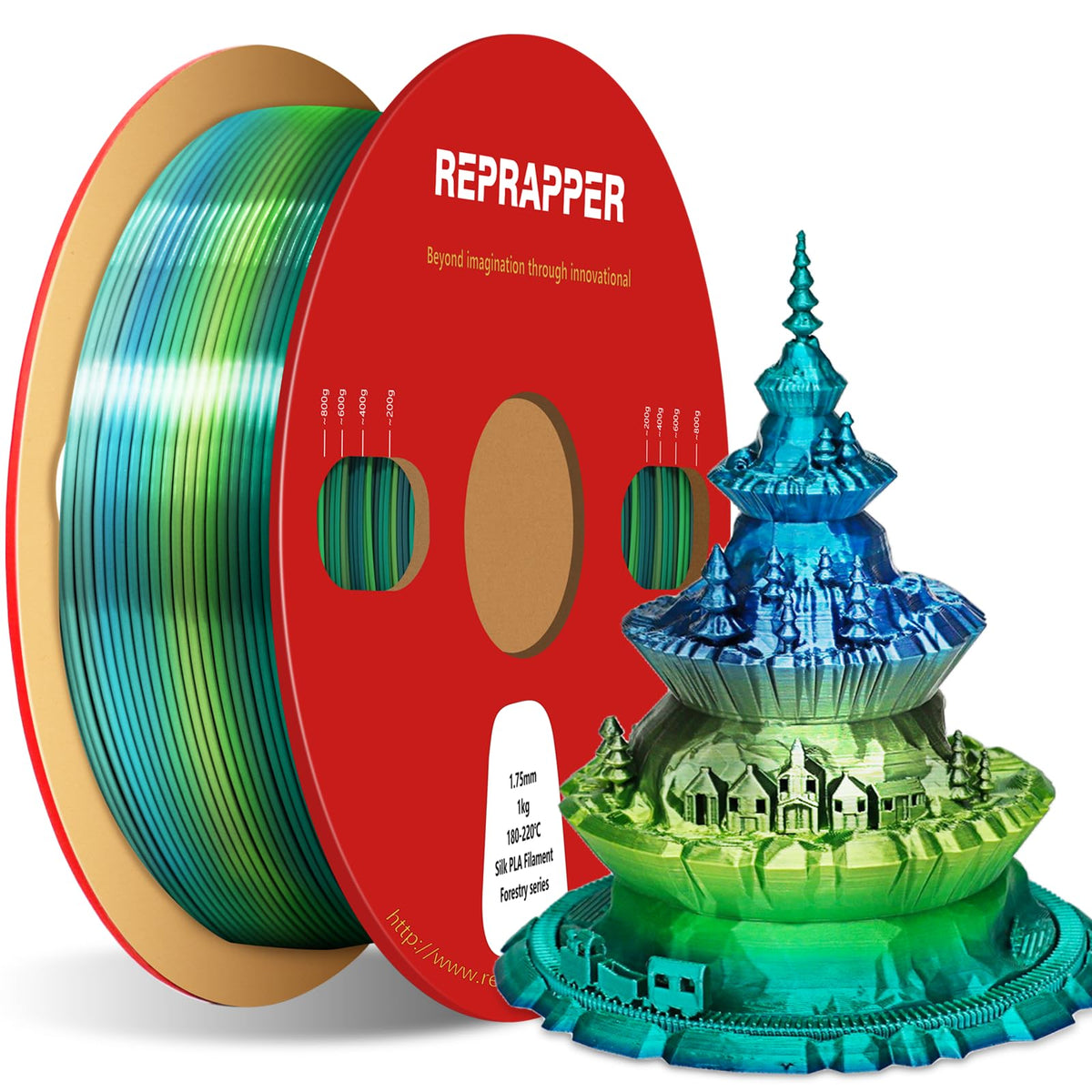 Reprapper 4X 250g Color Pack – Dual Color PLA Filament 1.75mm for 3D Printer & 3D Pen, Multicolour Filament, 4 x 250g Matte Red/Blue, Matte Purple/Green, Silk Red/Blue, and Silk Purple/Green