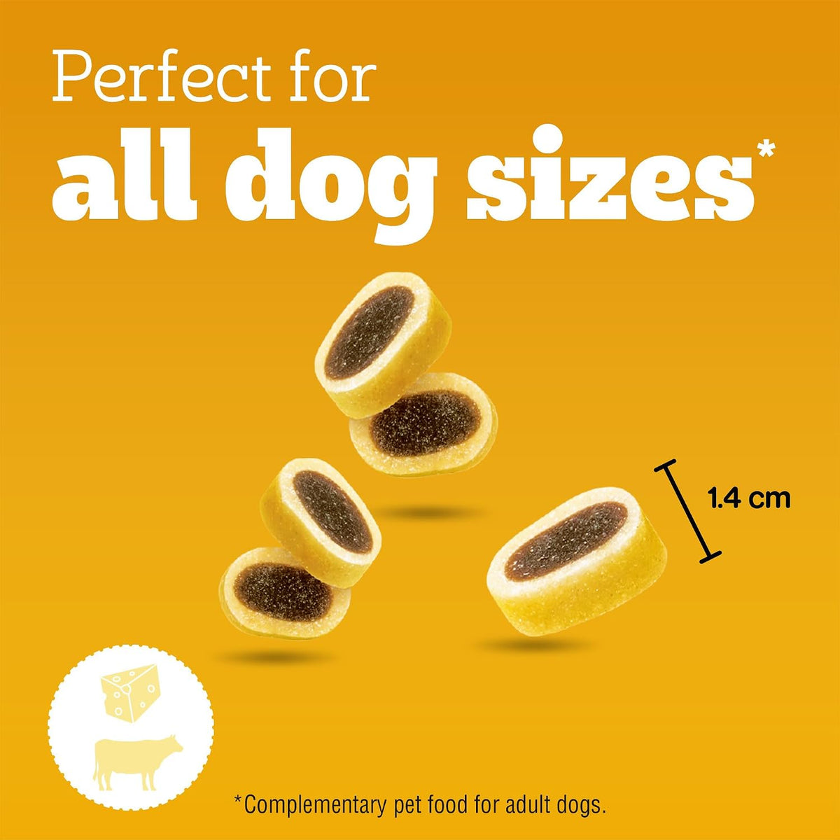 PEDIGREE TASTY MINIS Adult Dog Treats Cheese & Beef Nibbles 140g - Pack of 8, Packaging May Vary