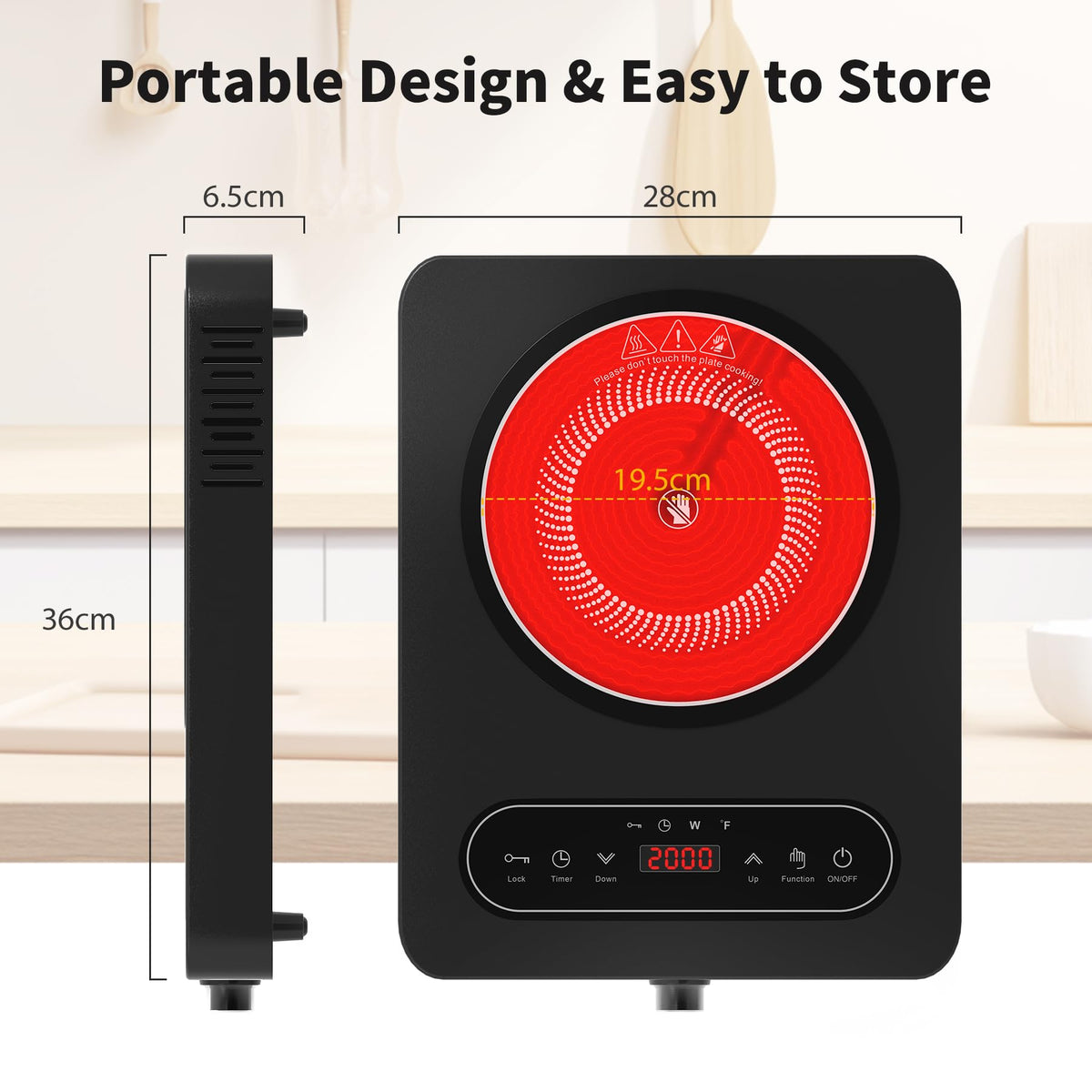 VBGK Double Induction Hob,220V 3600W 2 Ring Induction Hob with Knob Control,9 Power Levels, Kids Lock & Timer,LED Touch Control,Overheat Protection