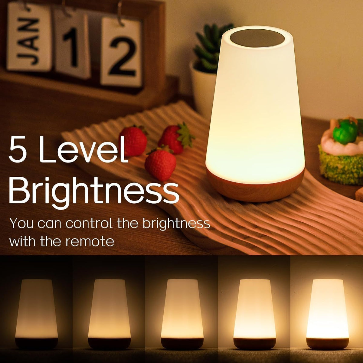 Ledivion Night Light, LED Touch Bedside Table Lamp, RGB Colours Changing, 5 Brightness Level, Timing Function, Dimmable Rechargable Remote Control Light for Bedroom, Living Room