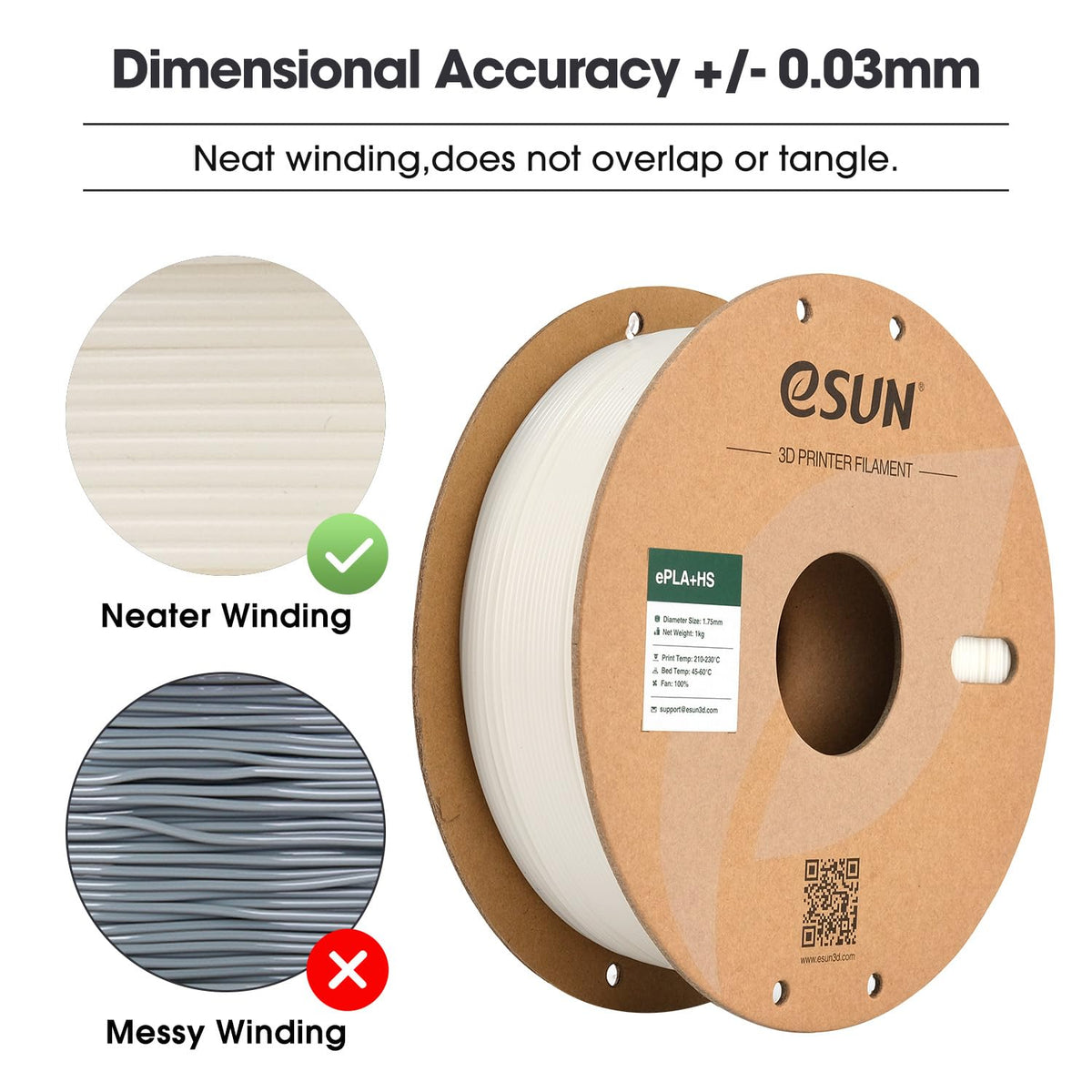 eSUN PLA+ Filament 1KG, PLA+HS High Speed 3D Printer Filament, Cold White