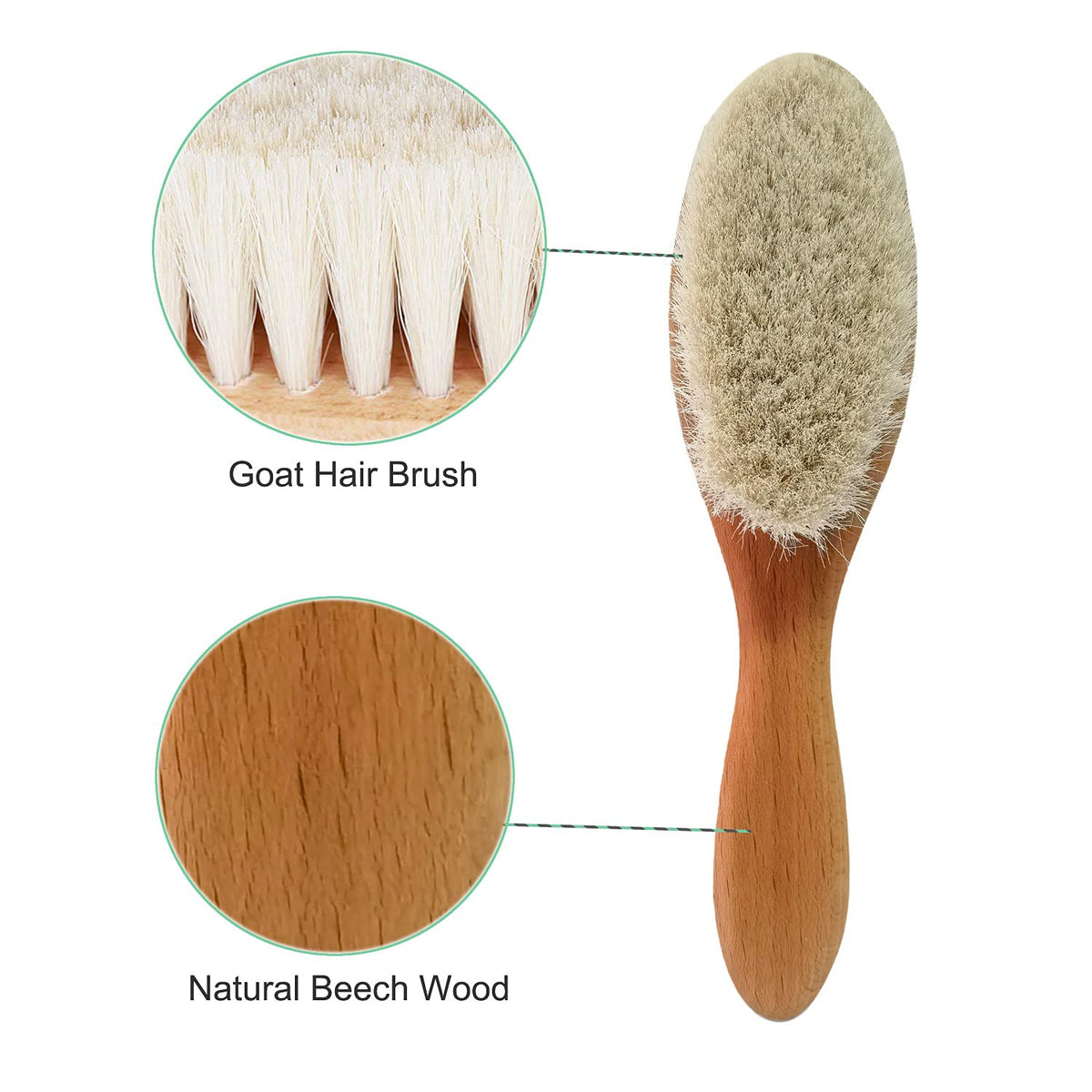 3PCS Baby Hair Brush with Wooden Handle and Comb Set for Newborns & Toddlers | Natural Soft Goat Bristles l Wood Comb l Green Cradle Cap Brush | Ideal for Cradle Cap