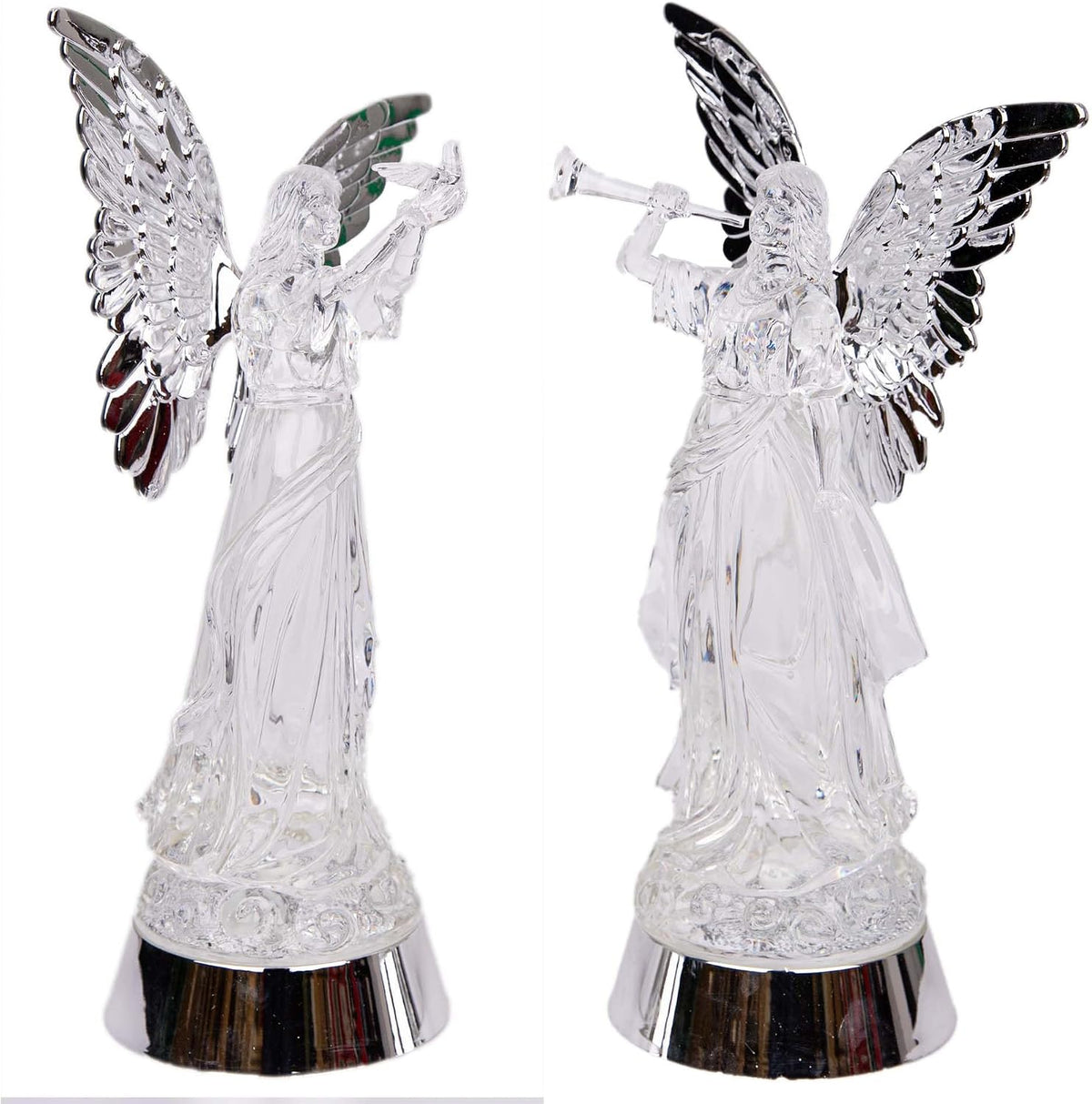 33cm LED Light Up Angel Figure – Batter Operated Swirling Glitter Water Spinner Snowglobe - Acrylic Tabletop Ornament Christmas Home Decorations