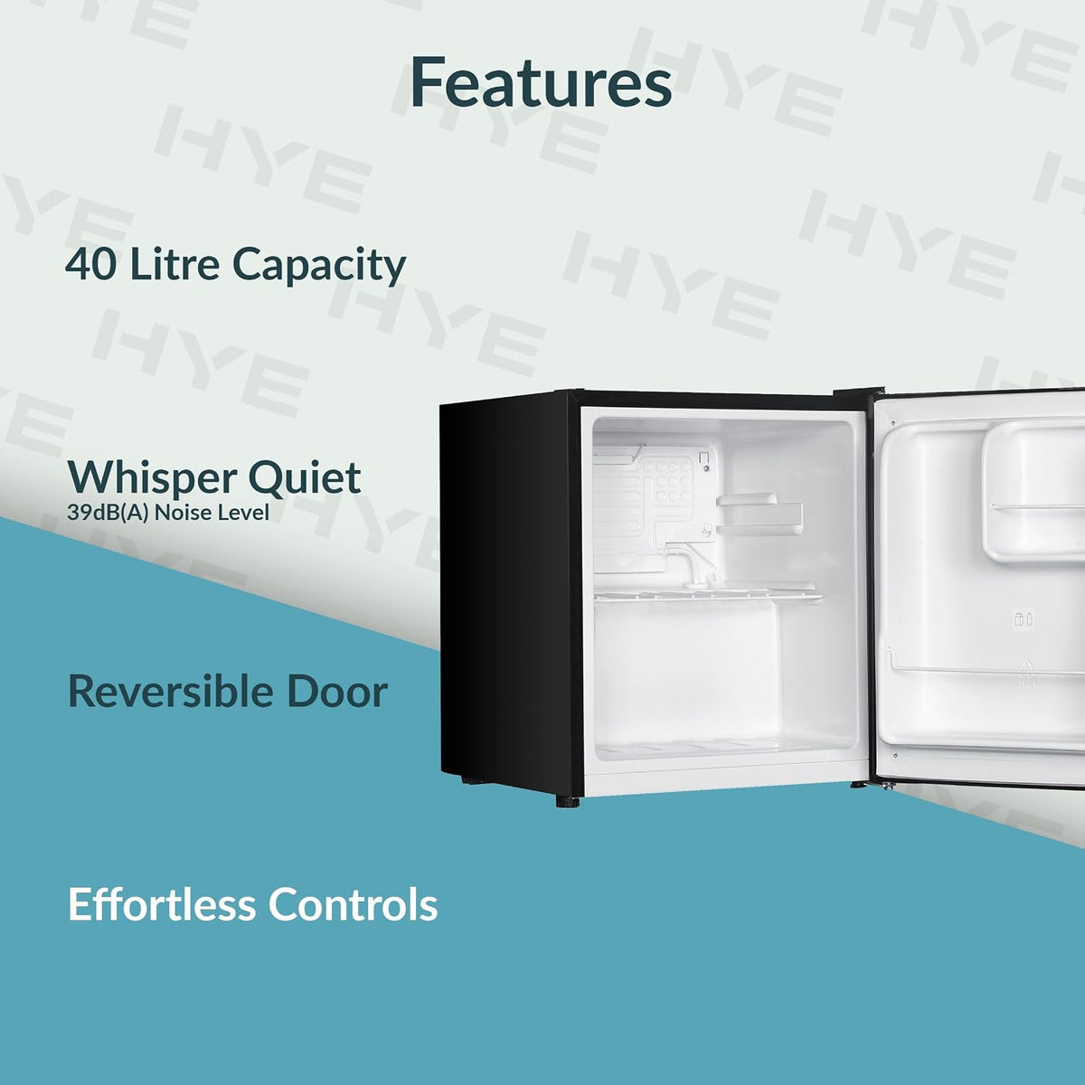 HYE Mini Fridge - 40L Capacity, 44cm Width, Black