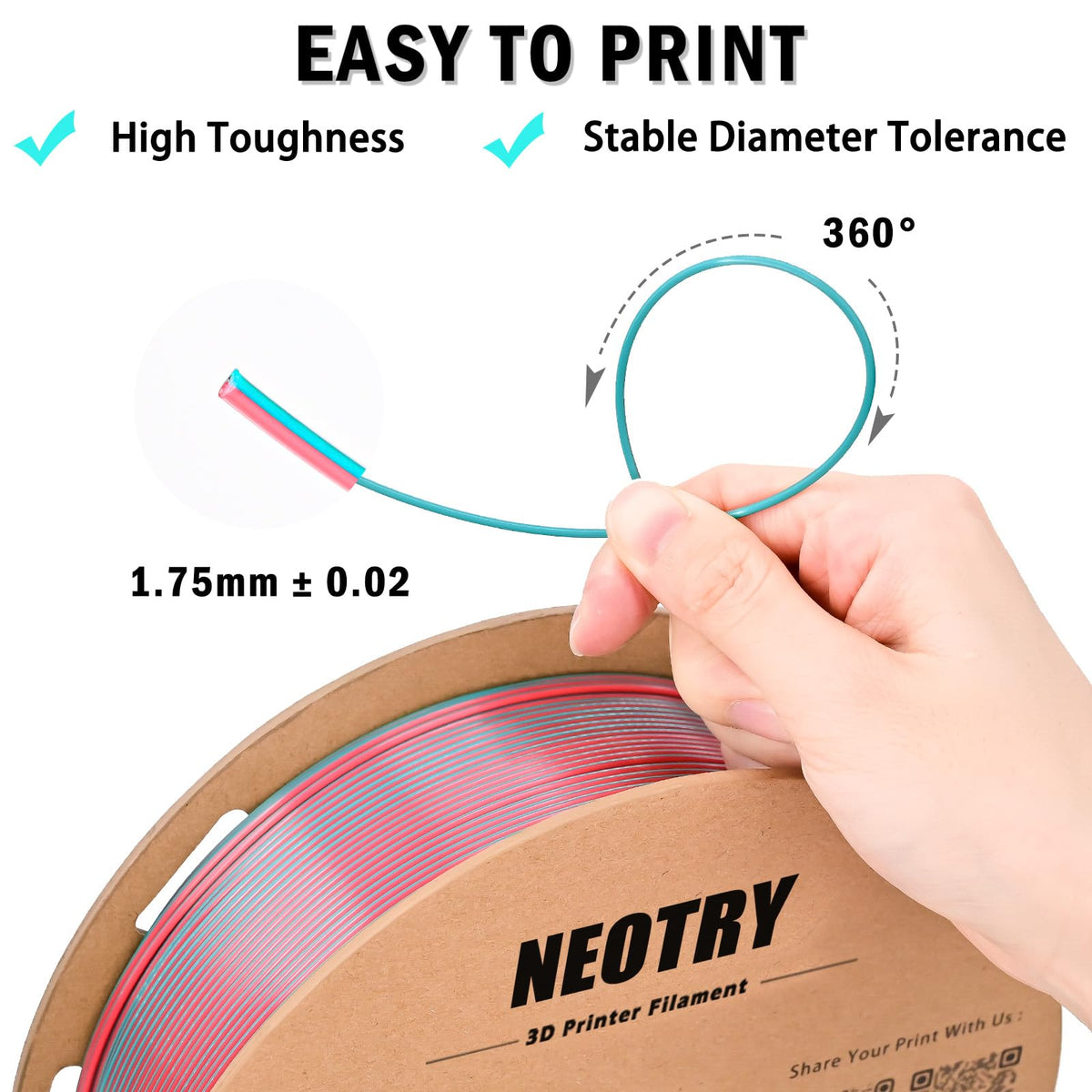 Silk Tri Colour PLA Filament 1.75mm 1kg, Multicolor 3D Printer Filament, Filament 3D Printing Materials for Most FDM 3D Printer, Silk PLA Red Yellow Blue, Rainbow PLA Filament 1.75mm ± 0.02