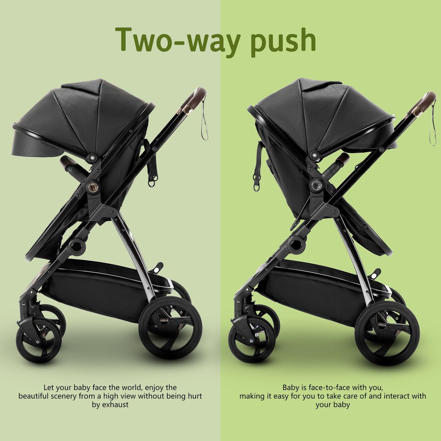 Zkipm Baby Pram 3 in 1, Foldable Baby Stroller,Pram Set Travel with Adjustable-Height Push Handle, Present Rain Cover, Mosquito Net, Bag, Cooling Mat, ect for Ages 0–3