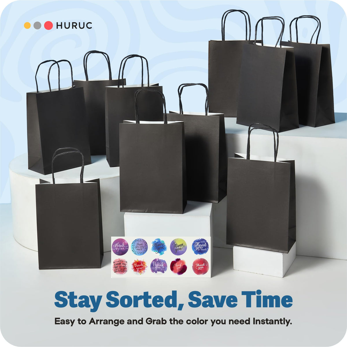 HURUC Brown Paper Bags with Handles 50 Pack Medium 130 GSM