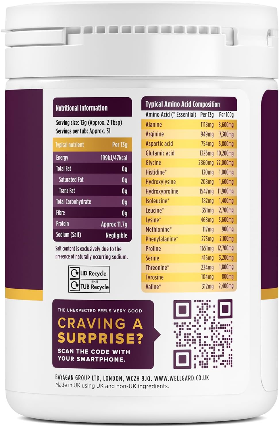 Collagen Powder, Gold Standard Bovine Collagen Peptides Powder by Wellgard - High Levels of The 8 Essential Amino Acids, Collagen Supplements for Women & Men, Halal Collagen, Made in UK