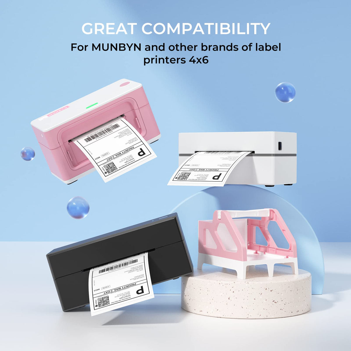 MUNBYN 4x6 Direct Thermal Labels, Fanfold Shipping Label Paper for Thermal Printer, Pack of 1000 Permanent Adhesive Labels for Shipping Packages