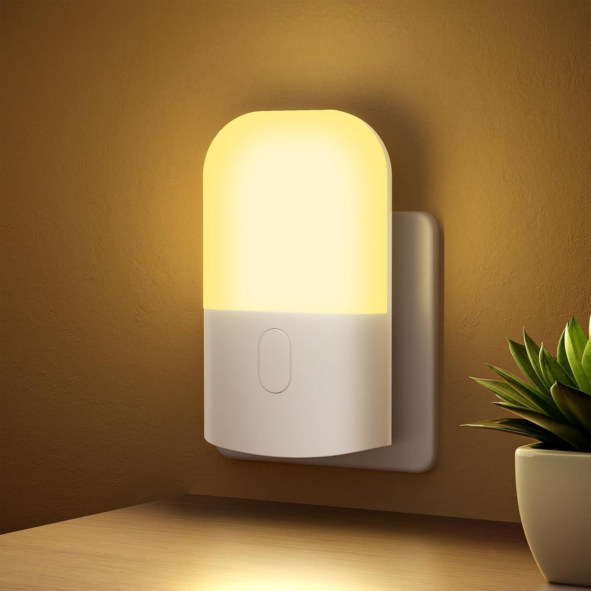 GRIFEMA Plug in Night Light with Dusk to Dawn Photocell Sensor, White