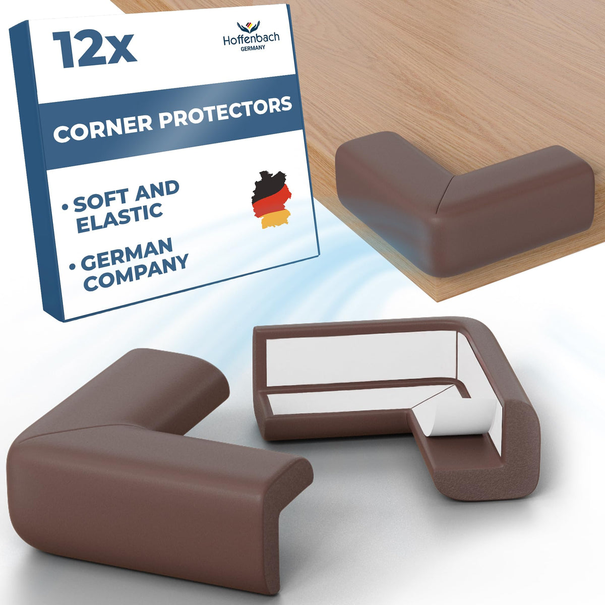 Hoffenbach 12x Baby Corner Protectors – Soft Foam Edge Guard for Kids – Self-Adhesive Bumpers for Child Safety, Furniture, Desks, Tables – Safe & Durable – Black