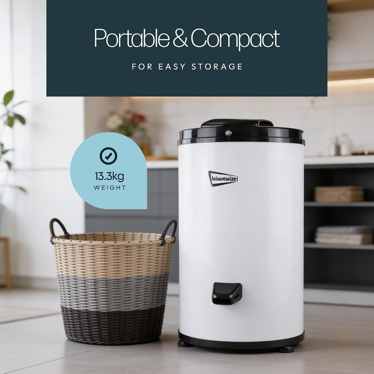 Portable 230v Heavy Duty Low Wattage 6kg Spin Dryer | 2800 RPM | Steel Drum | Student Camping Caravan Motorhome Dryer | Energy-Efficient (LW642)