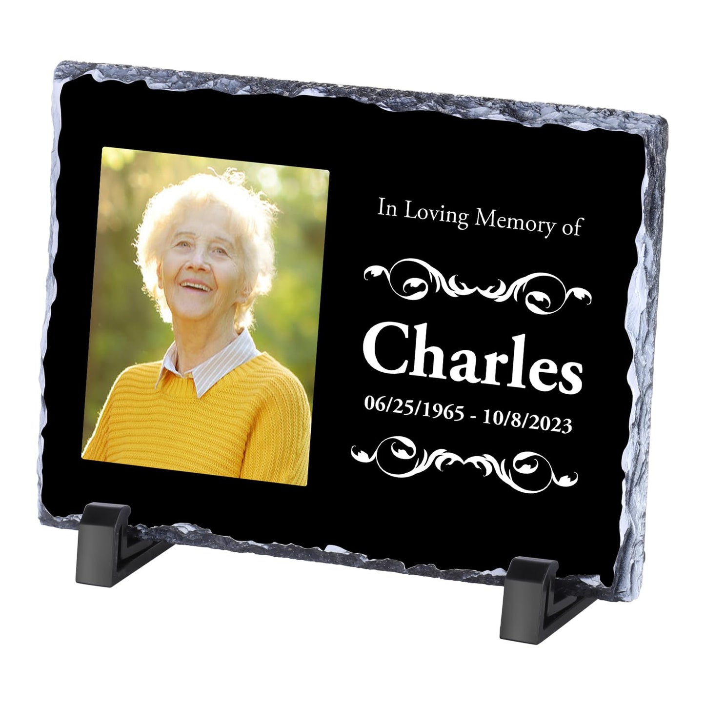 Personalised Memorial Plaque, Custom Rock Slate Frame with Photo Text, Customised Memorial Gifts for Loss of Loved One, Cemetery Decorations for Grave
