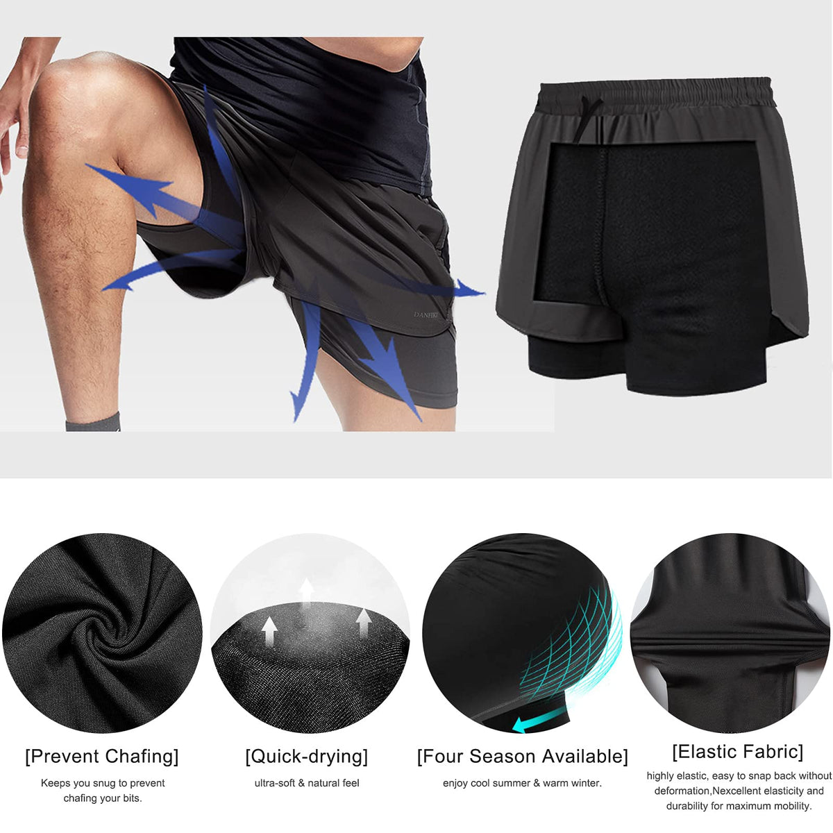 Mens Running Shorts Men's Gym Sports Short 2 in 1 with Phone Pocket Lightweight Quick Drying