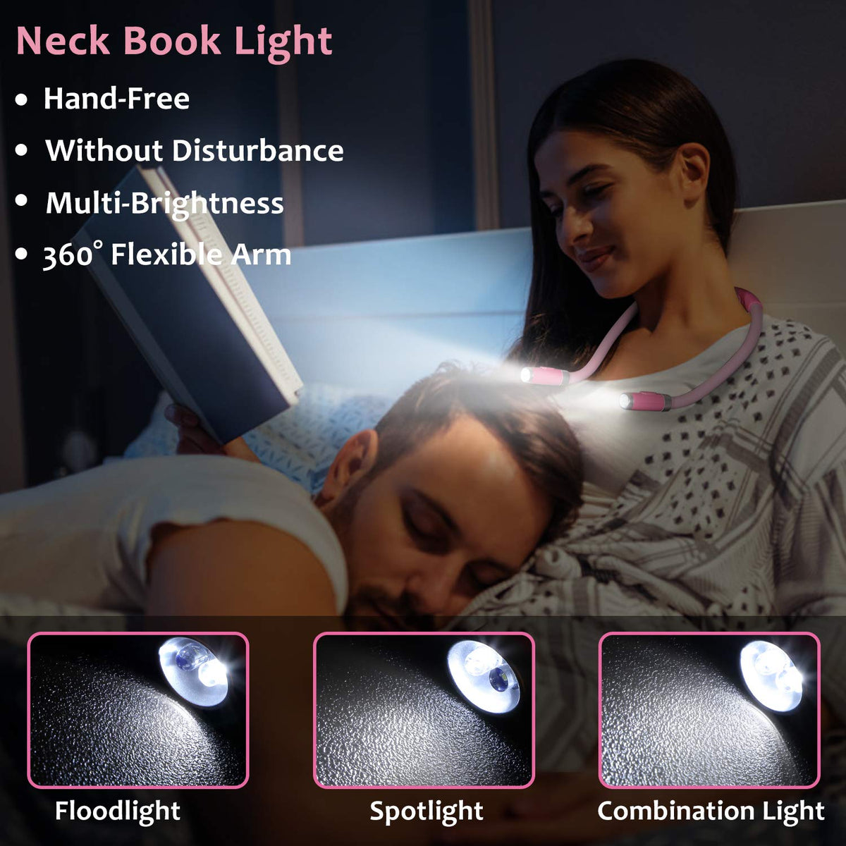 LUXJET Rechargeable Neck Book Light Night Lamp for Reading (Dark Blue)