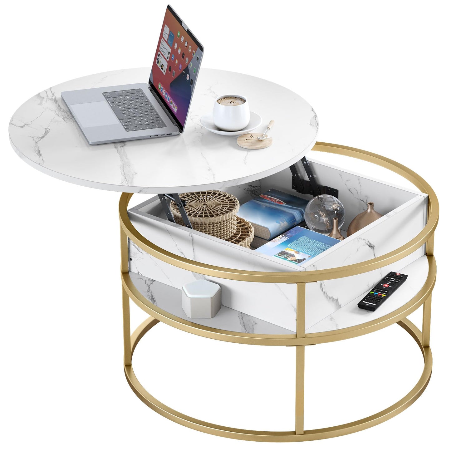 YITAHOME Coffee Table with Lift Top, lift up Coffee Table Round with Hidden Storage Compartment, 60x60x47cm
