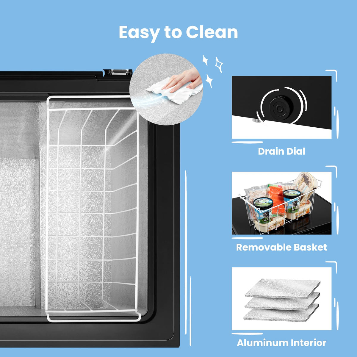 COMFEE' 99L Chest Freezer, Convertible Refrigeration Mode, RCC102BL2UK(E)