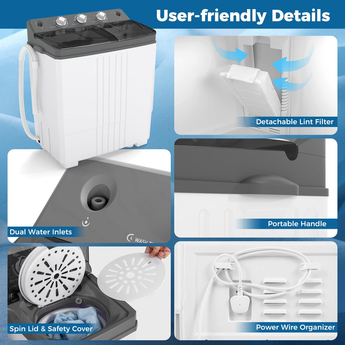 COSTWAY Twin Tub Washing Machine, 8KG (5KG Washer+3KG Dryer)