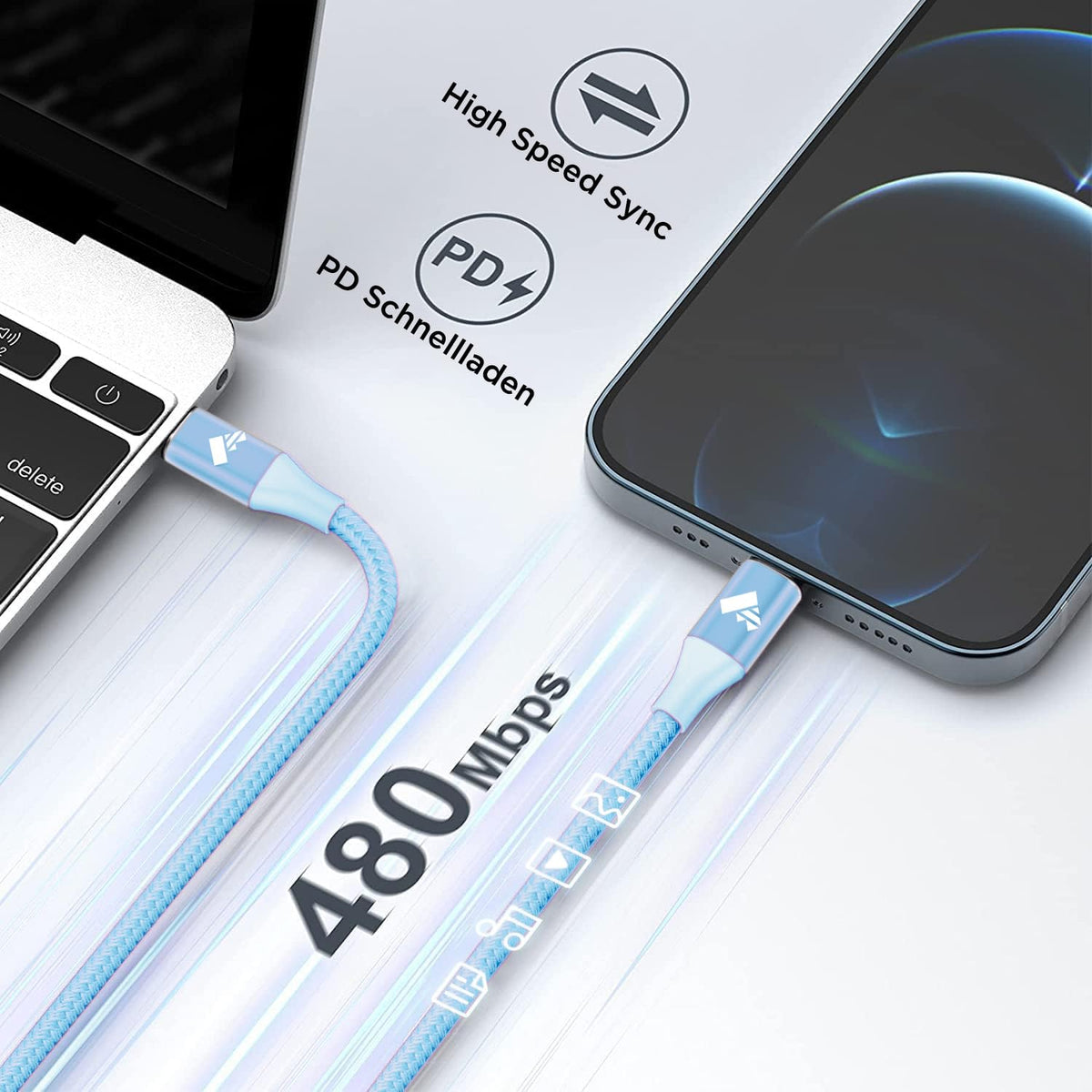 Aioneus USB C to Lightning Cable 2M [Apple MFi Certified] iPhone Fast Charger Cable USB-C Charging Lead Cord for iPhone14/13/12/12 PRO Max/12 Mini/11/11PRO/XS/Max/XR/X/8/8Plus/iPad