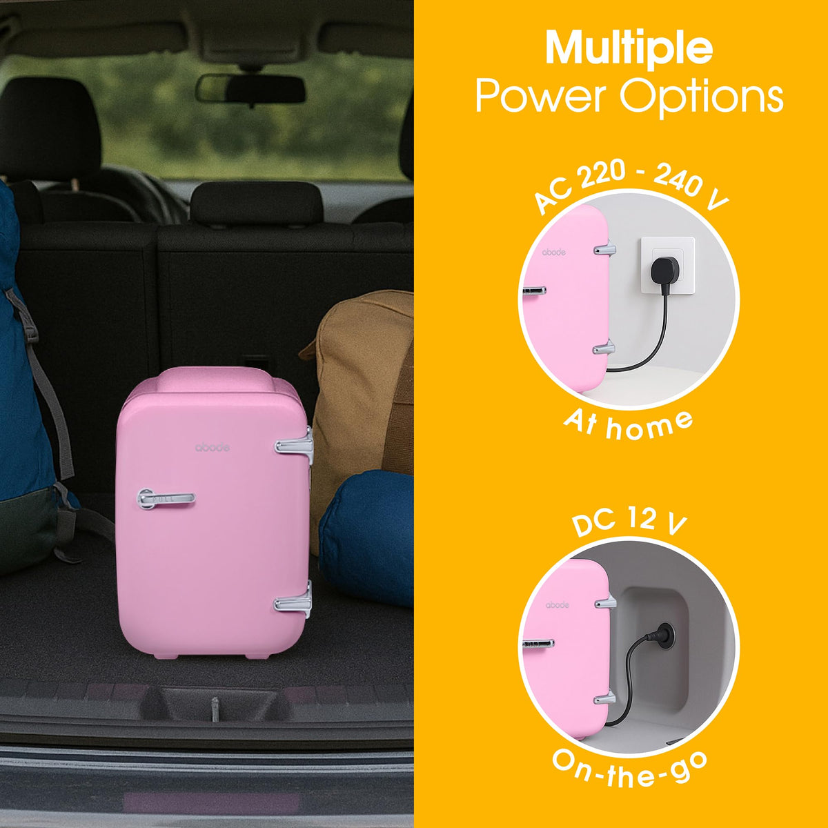 Abode Black Mini Fridge A4CLR201B 4L/6 Can Portable Thermoelectric Mini Cooler & Warmer for Drinks, Cosmetics/Makeup/Skincare, AC/DC Power, Retro Style, For Bedroom, Home, Caravan, Car