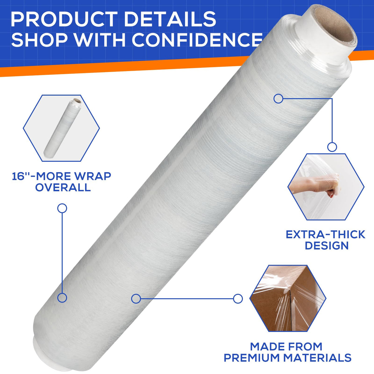 Rainberg Strong Heavy-Duty Stretch Film for Pallet Wrapping, Packaging and Moving for Furniture, Luggage, and Parcels, Water & Moisture Proof Pallet Stretch Shrink Wrap rolls 400mm x 250m (Black, 6)