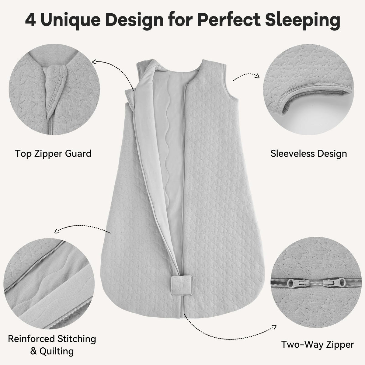Unnivoll Baby Sleeping Bag 2.5 Tog 0-6 Months 100% Cotton Winter Sleeping Bag Baby 2-Way Zipper Quilted Sleep Sack for Newbron Infant Warm Soft Apricot